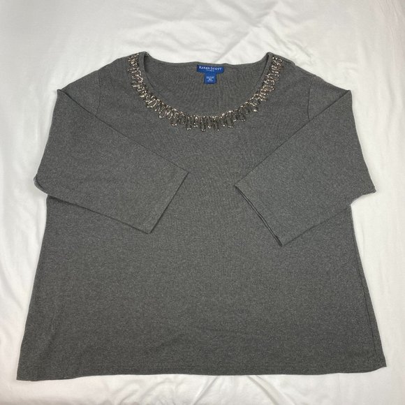 Karen Scott top w/ Silver Embroidery Neckline -2X - Picture 1 of 4